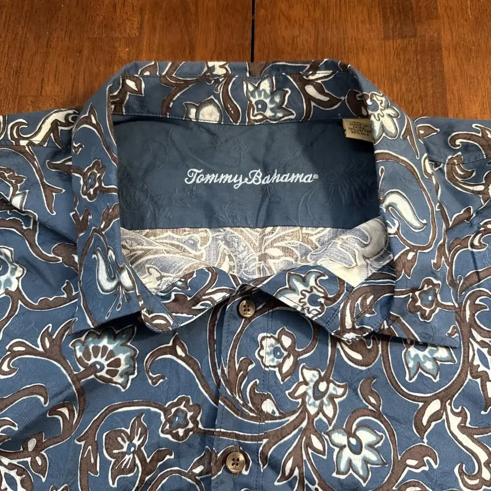 Tommy‎ Bahama Blue Floral Long Sleeve Button Shirt Men's XXL